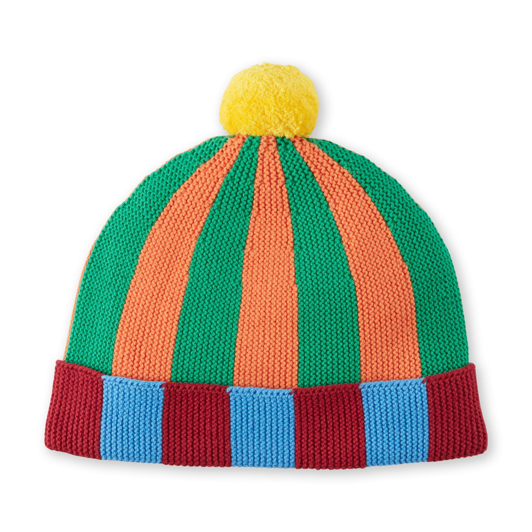 Dusen Dusen Striped Cotton Beanie with Pom-Pom - Blue Green