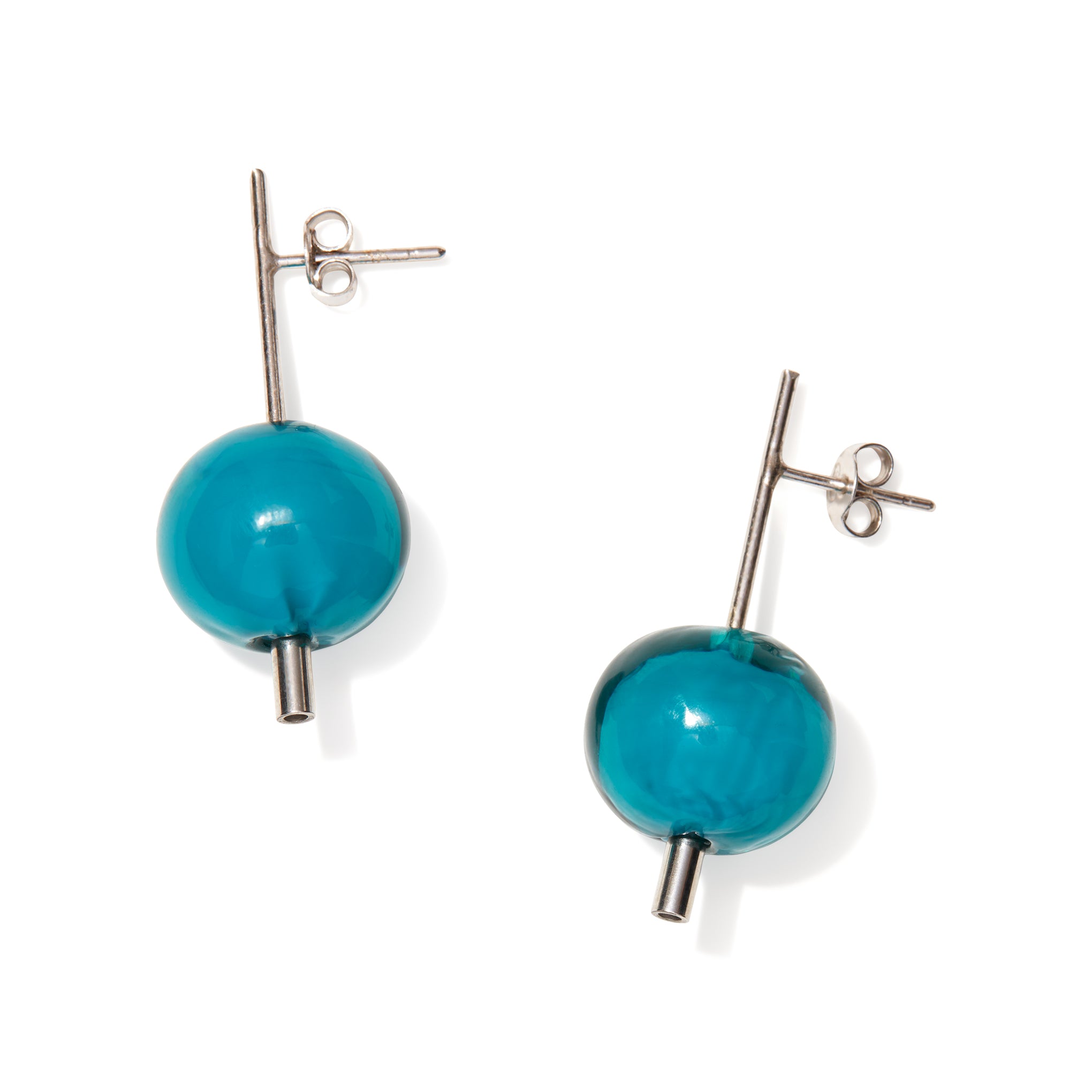 Murano Glass Teal Earrings by Sent Sisters – Handcrafted Sphere Dangles