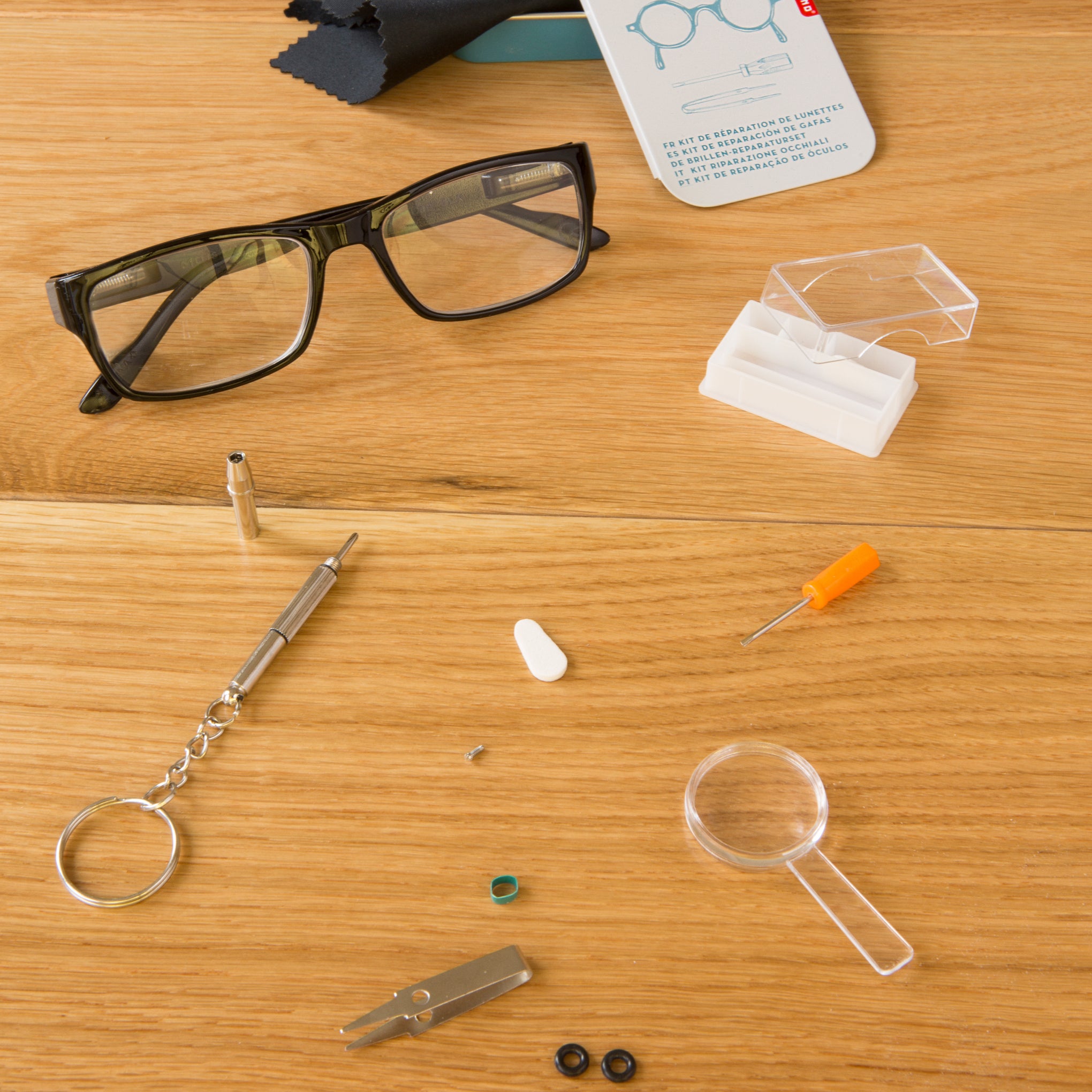 Eyeglass Repair Kit with Screwdrivers, Nose Pads & Microfiber Cloth