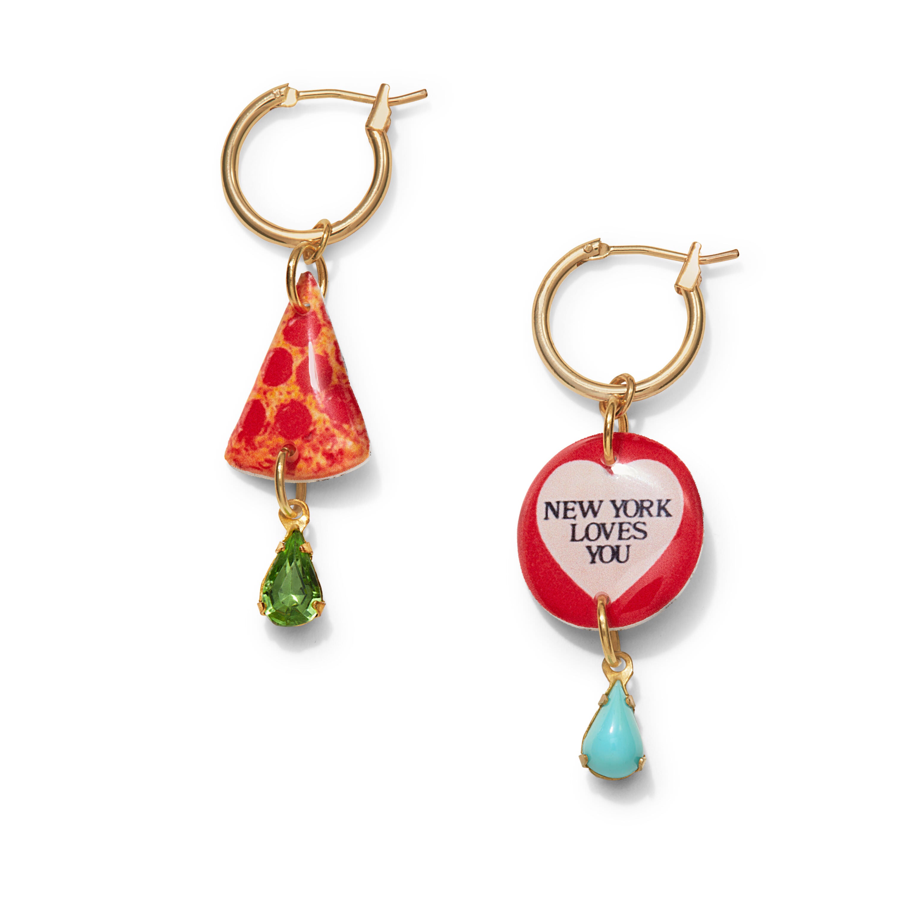 Haricot Vert NYC Charm Hoop Earrings - Pizza & Coffee Cup Design