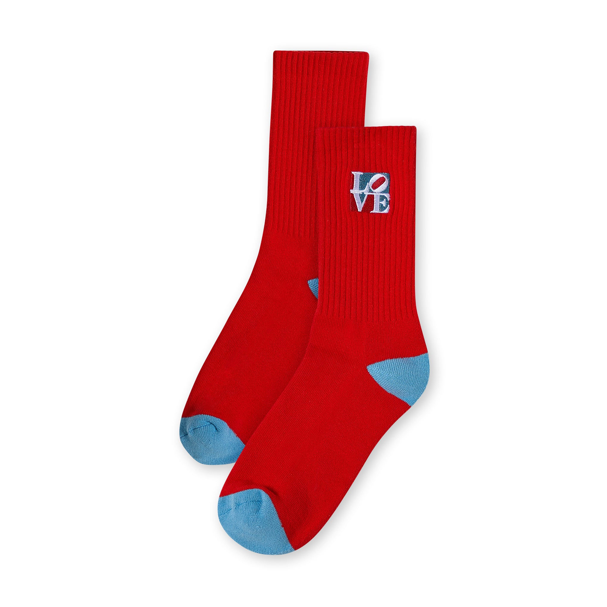 Robert Indiana LOVE Red Cotton-Nylon Socks with Embroidered Applique