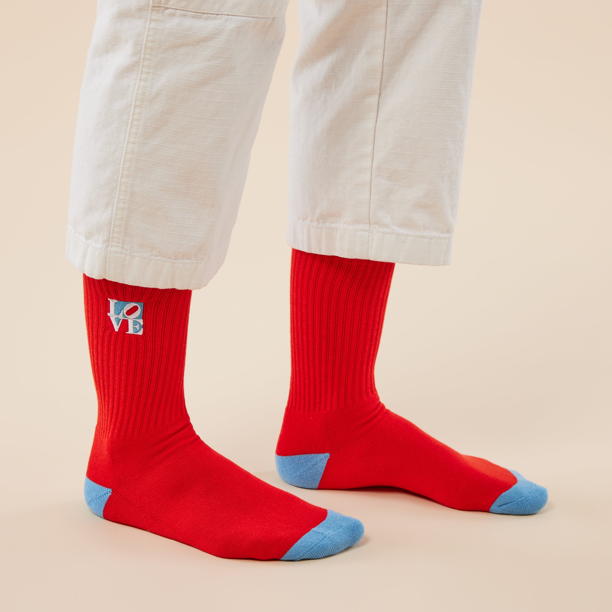 Robert Indiana LOVE Red Cotton-Nylon Socks with Embroidered Applique