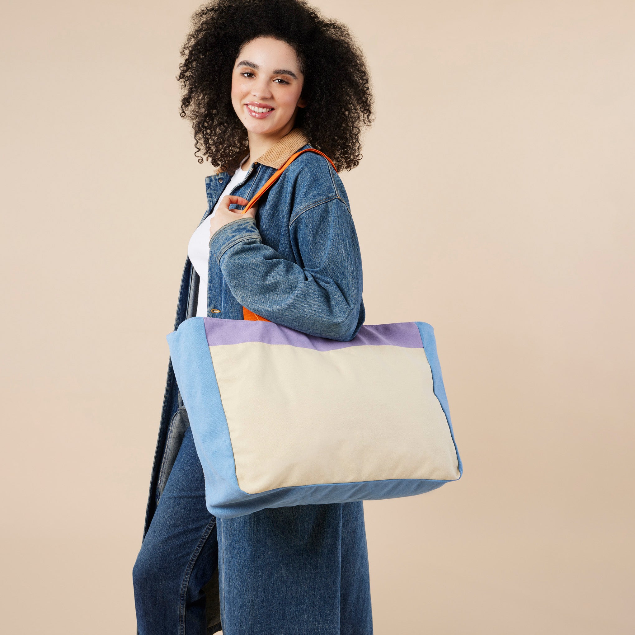 Large Cotton Canvas Tote Bag with Detachable Pouch & Zip Pocket