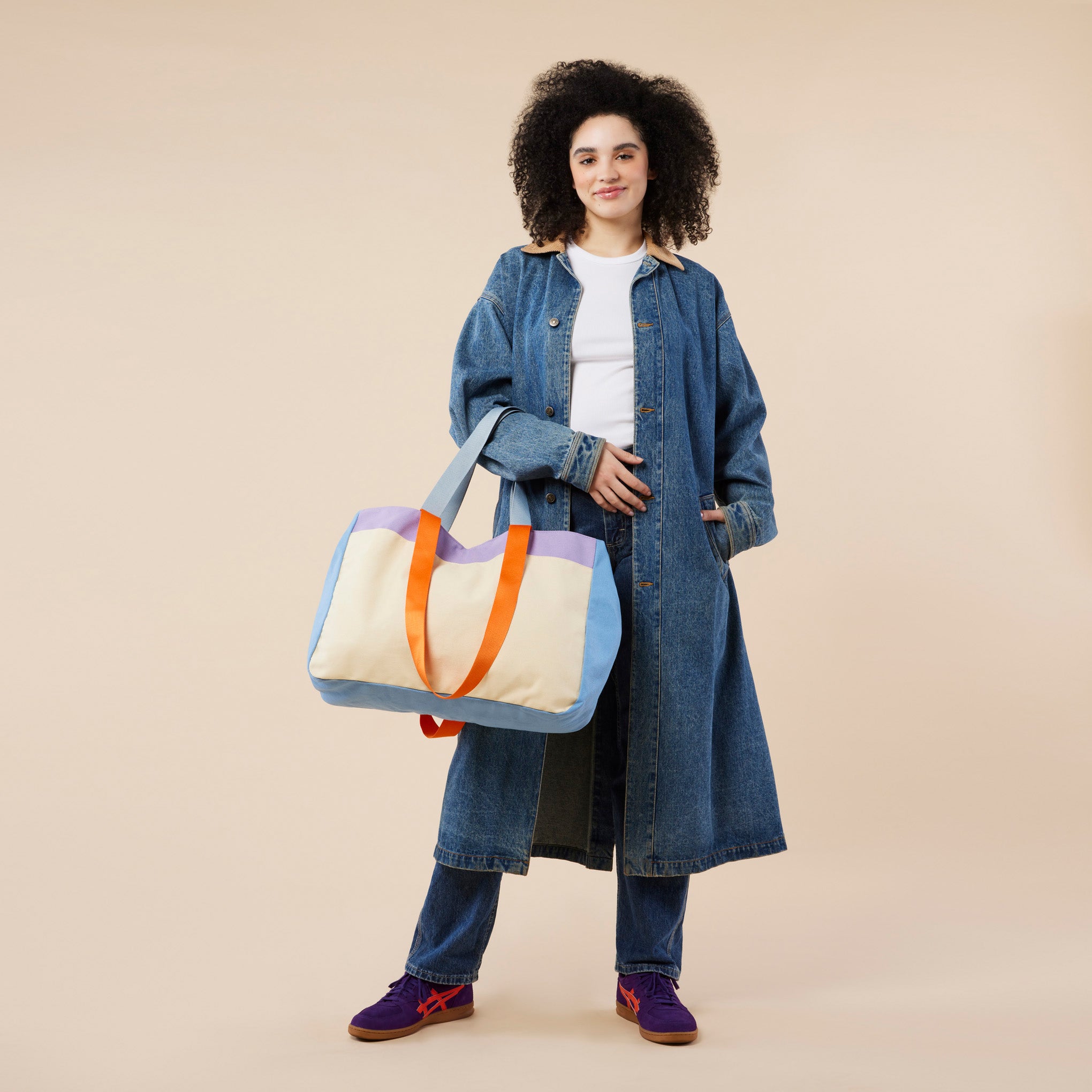 Large Cotton Canvas Tote Bag with Detachable Pouch & Zip Pocket