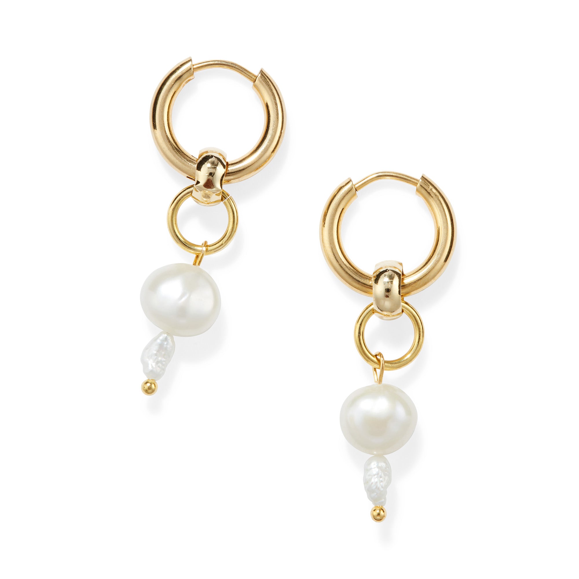 Yam Gold Pearl Drop Hoop Earrings - Vintage Style